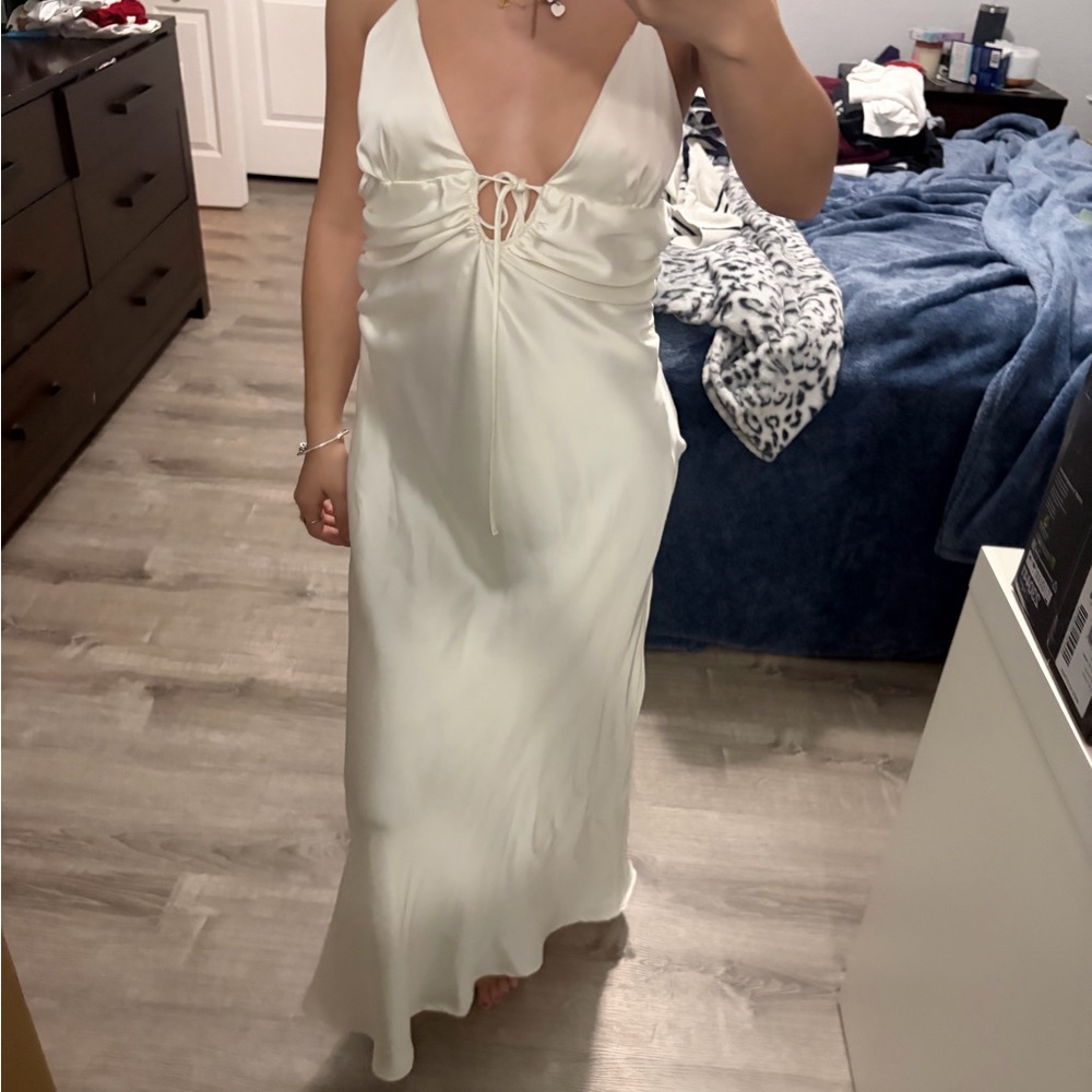 Elegant White Satin Dress